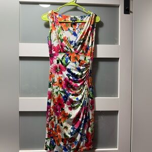 American Living Stretchy Floral Dress - Pink, Orange, Blue